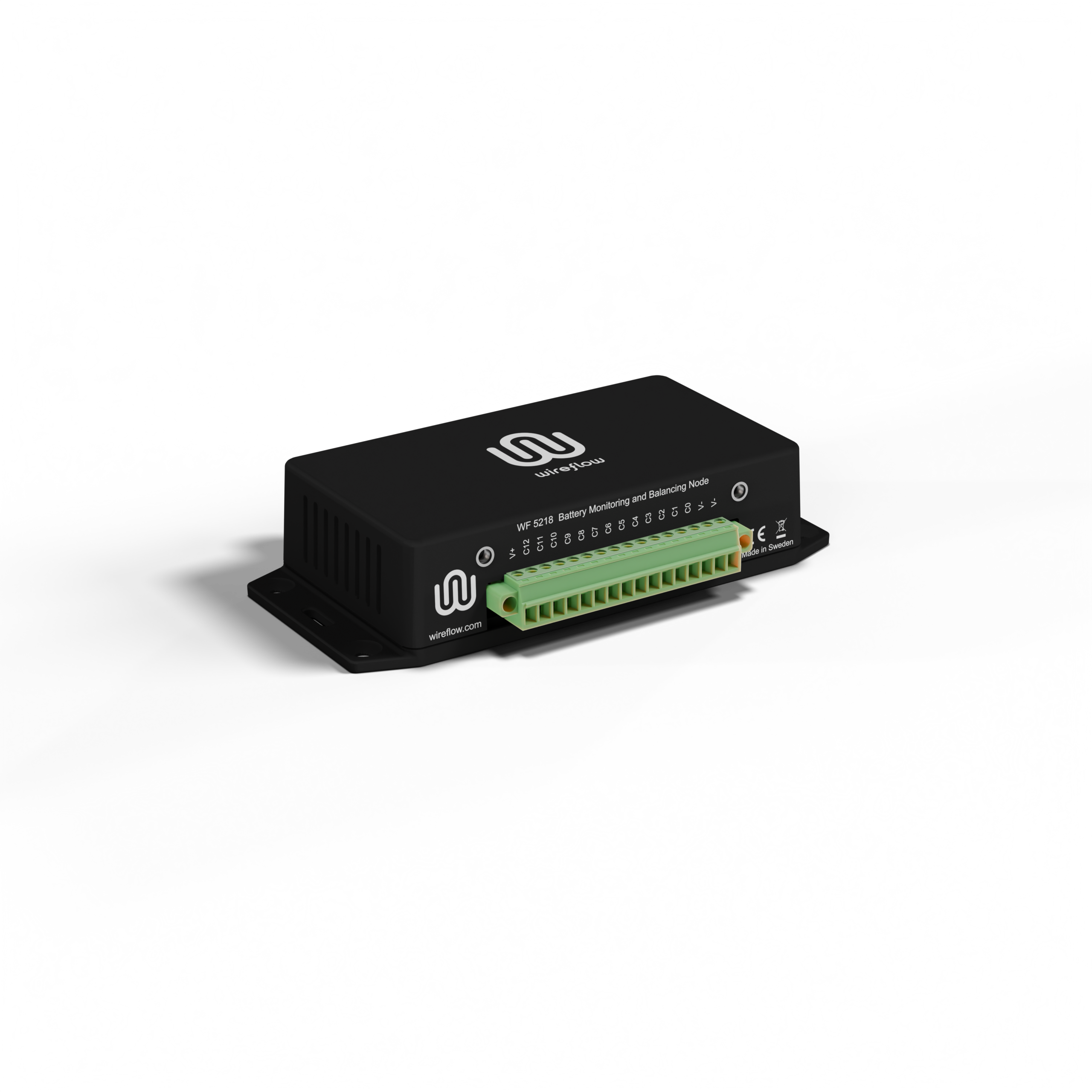A picture of the product WF 5218, a 12-channel battery monitoring and balancing node från WireFlow